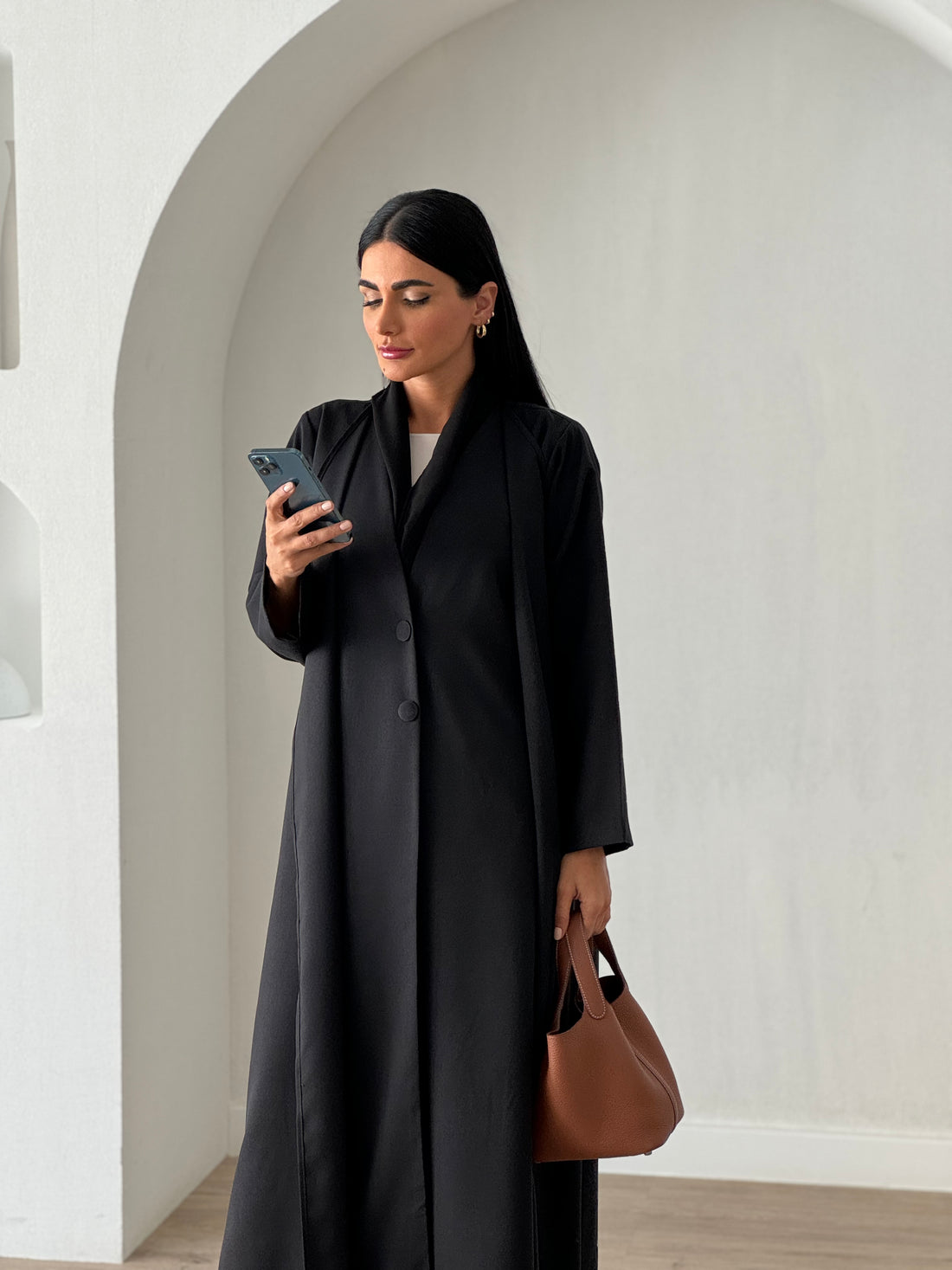 Layered Linen Abaya Black
