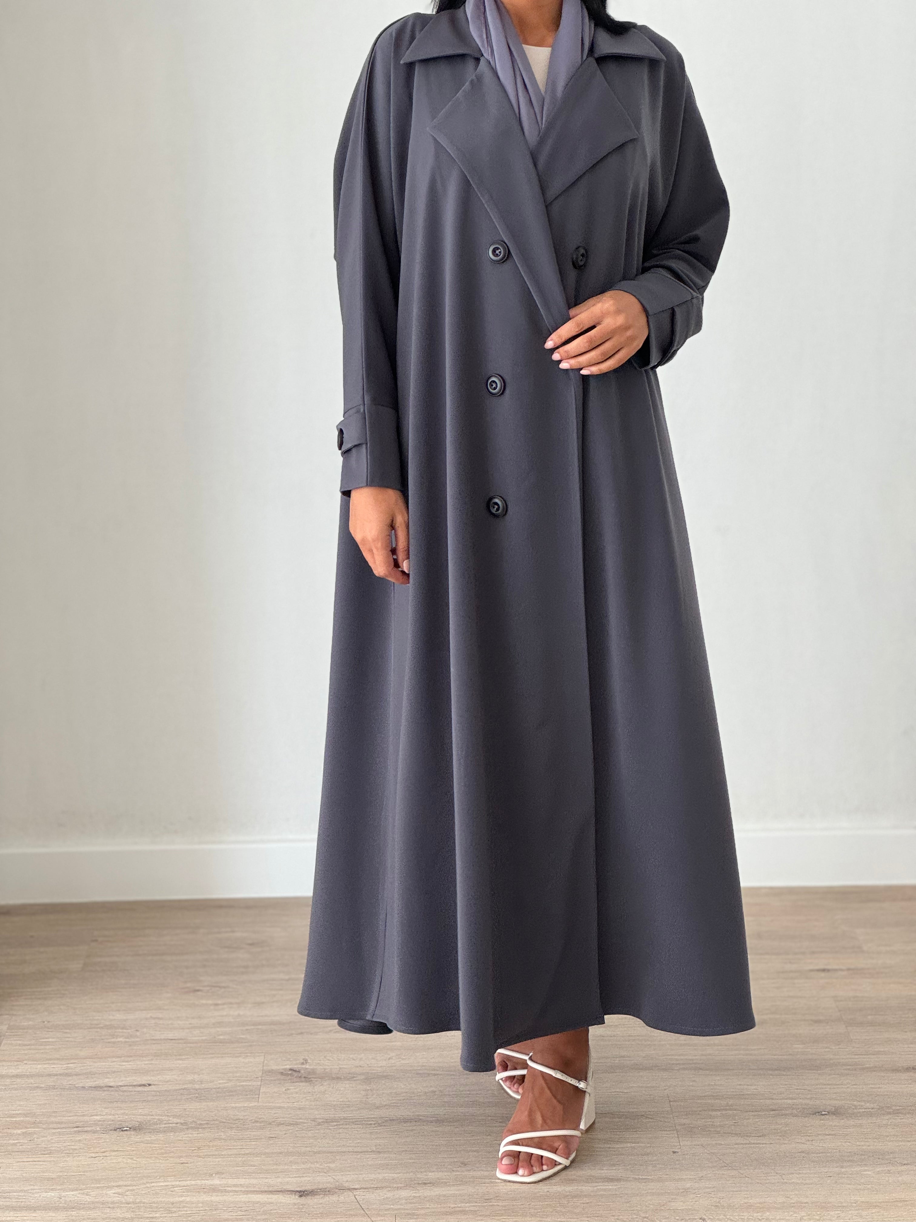 Trench Coat Abaya Grey