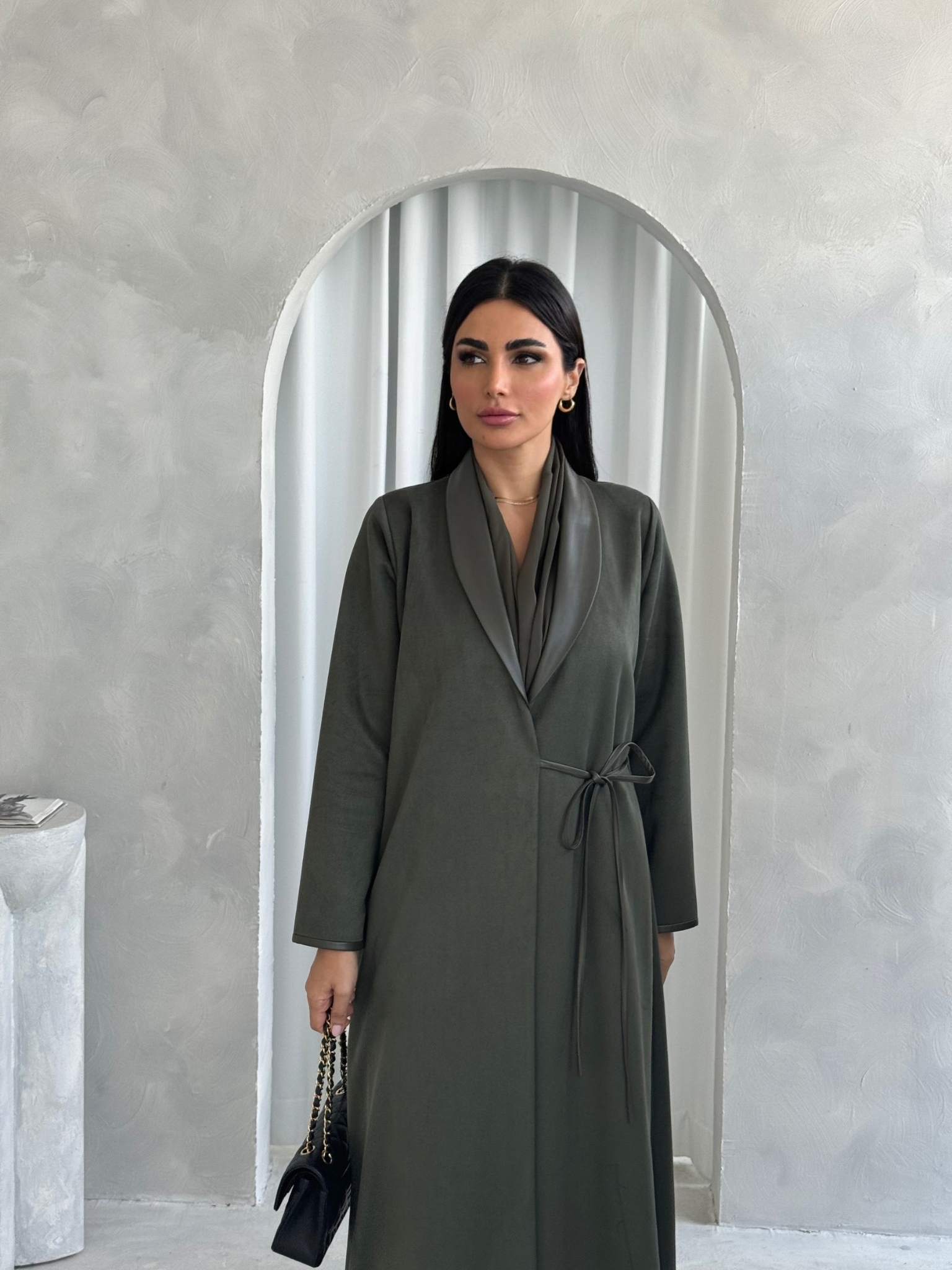 Suede Leather Kimono Olive