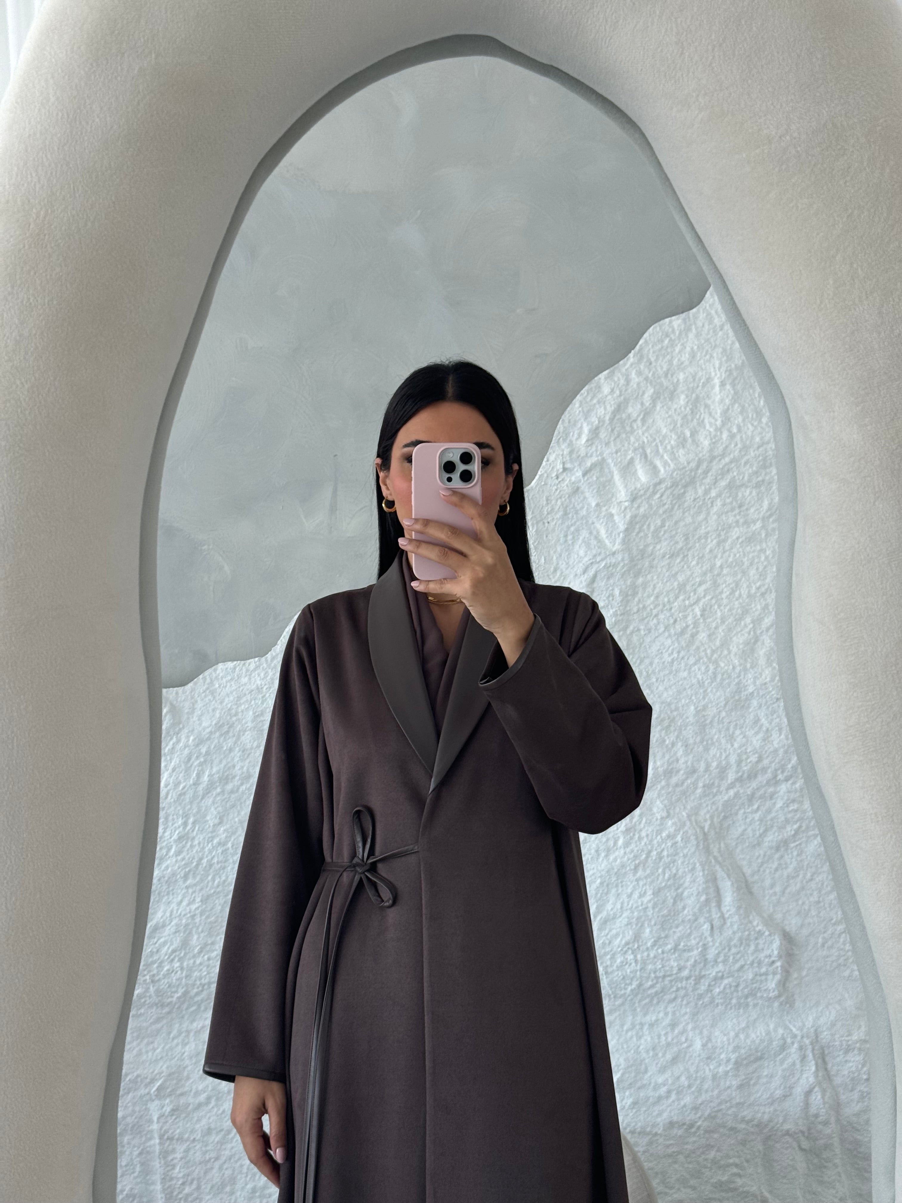 Suede Leather Kimono Brown