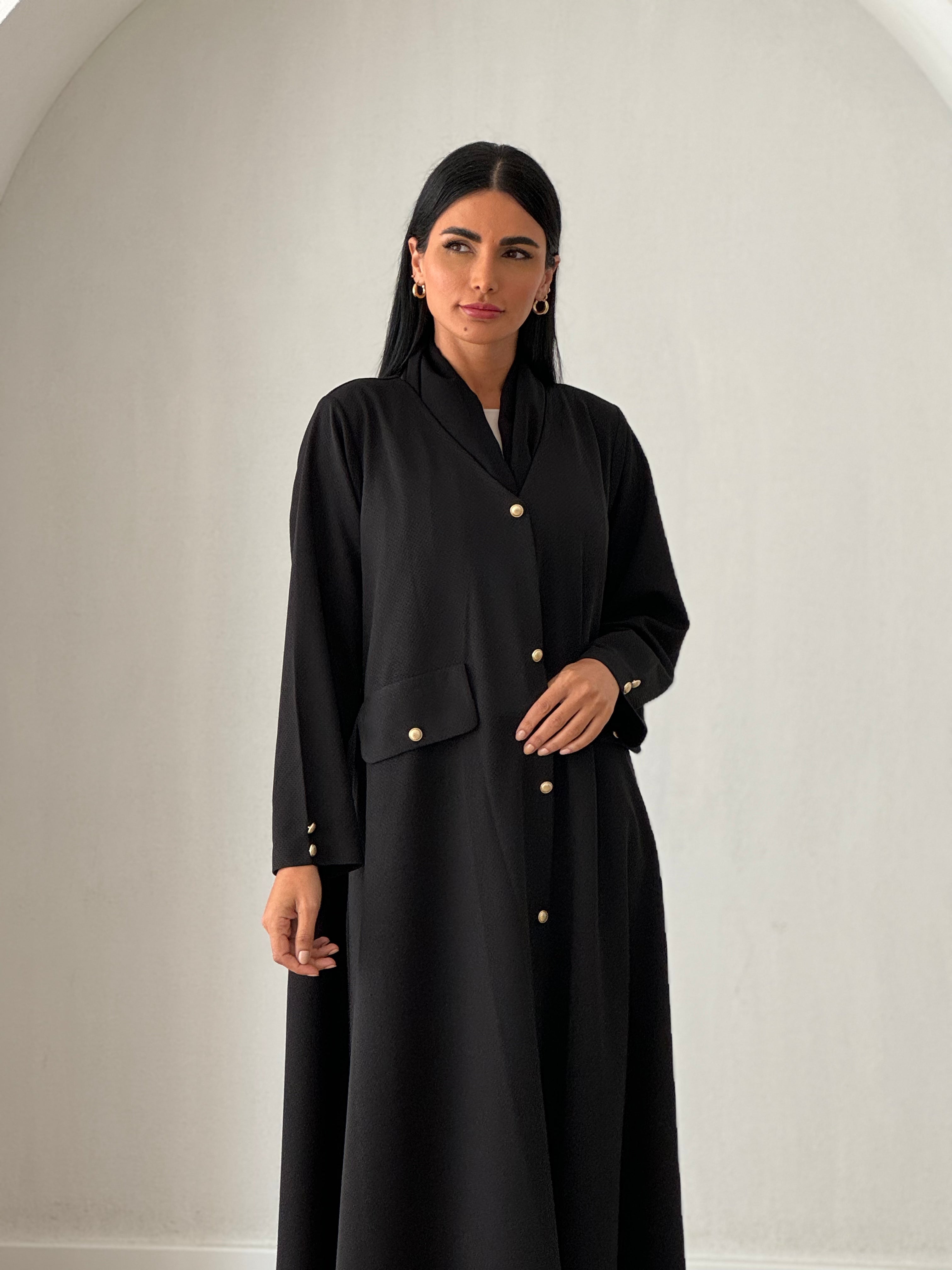 Gold Buttons Abaya Black