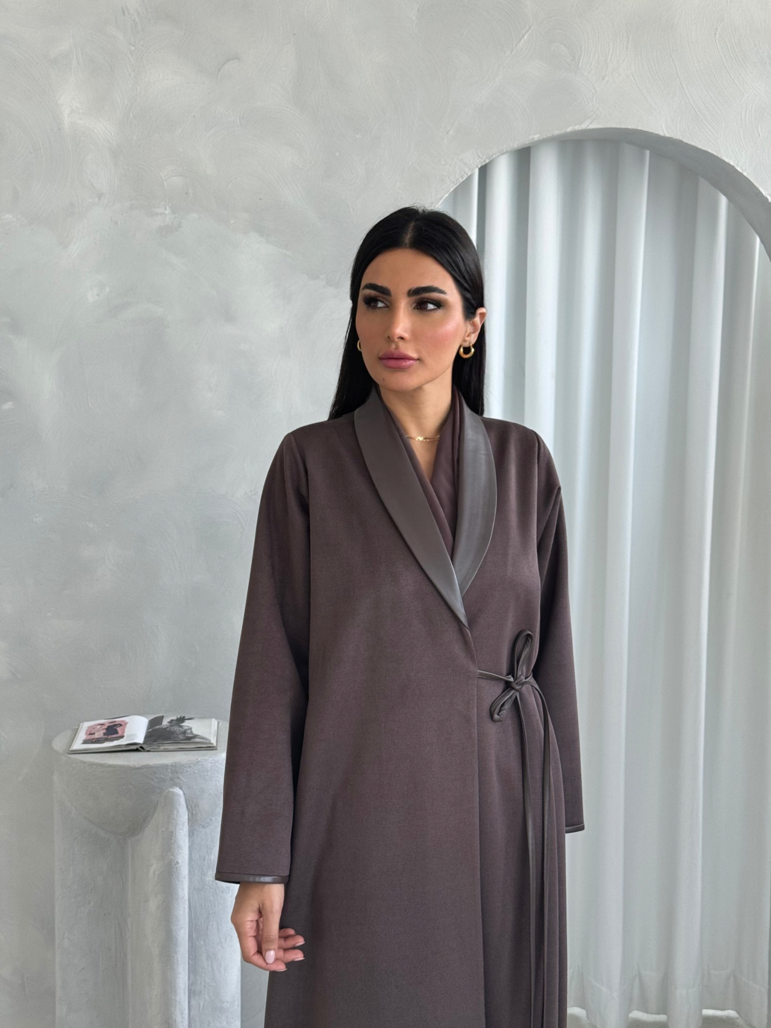 Suede Leather Kimono Brown