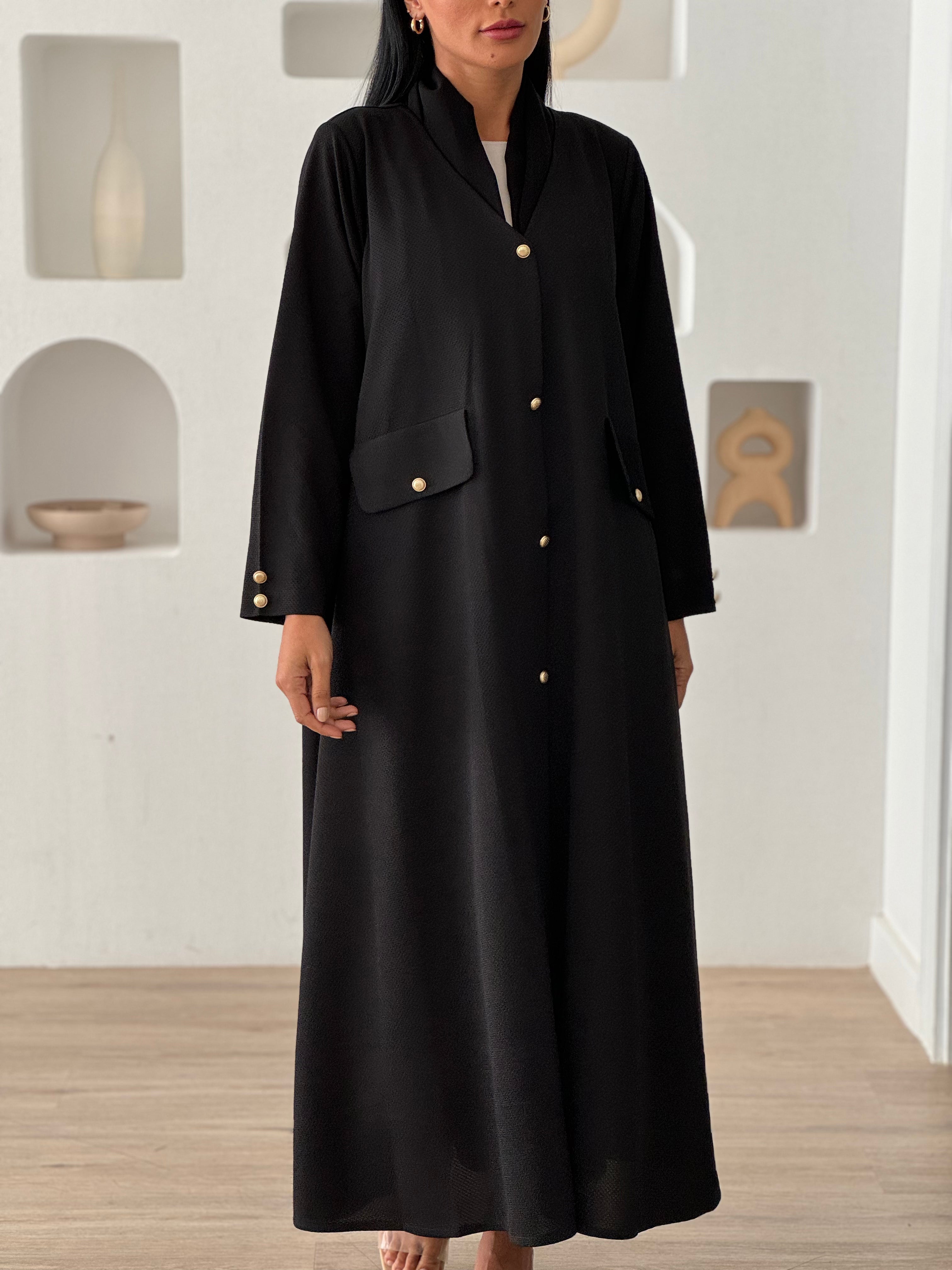 Gold Buttons Abaya Black