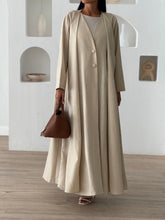 Layered Linen Abaya Beige