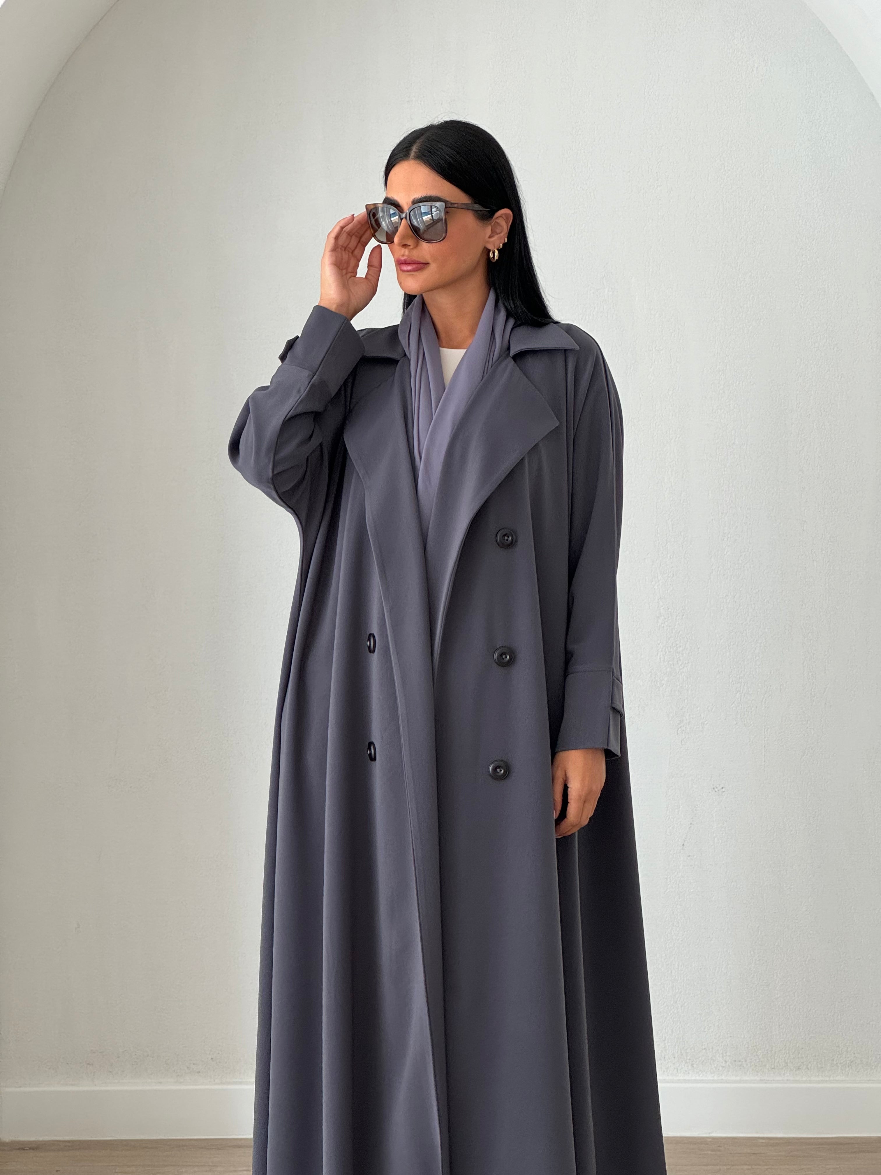 Trench Coat Abaya Grey