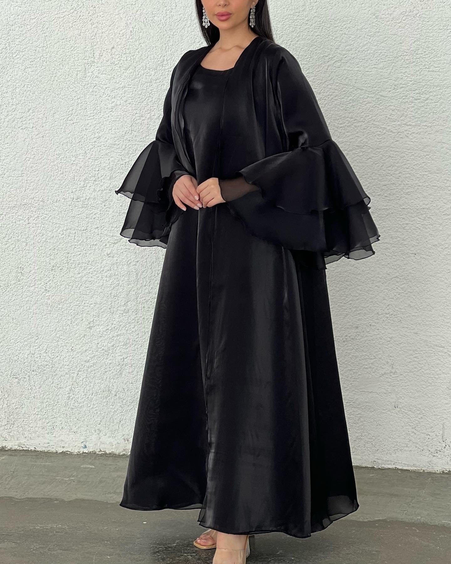 Ruffle Abaya Black