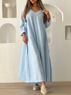 Open image in slideshow, Linen Jumpsuit Set Blue
