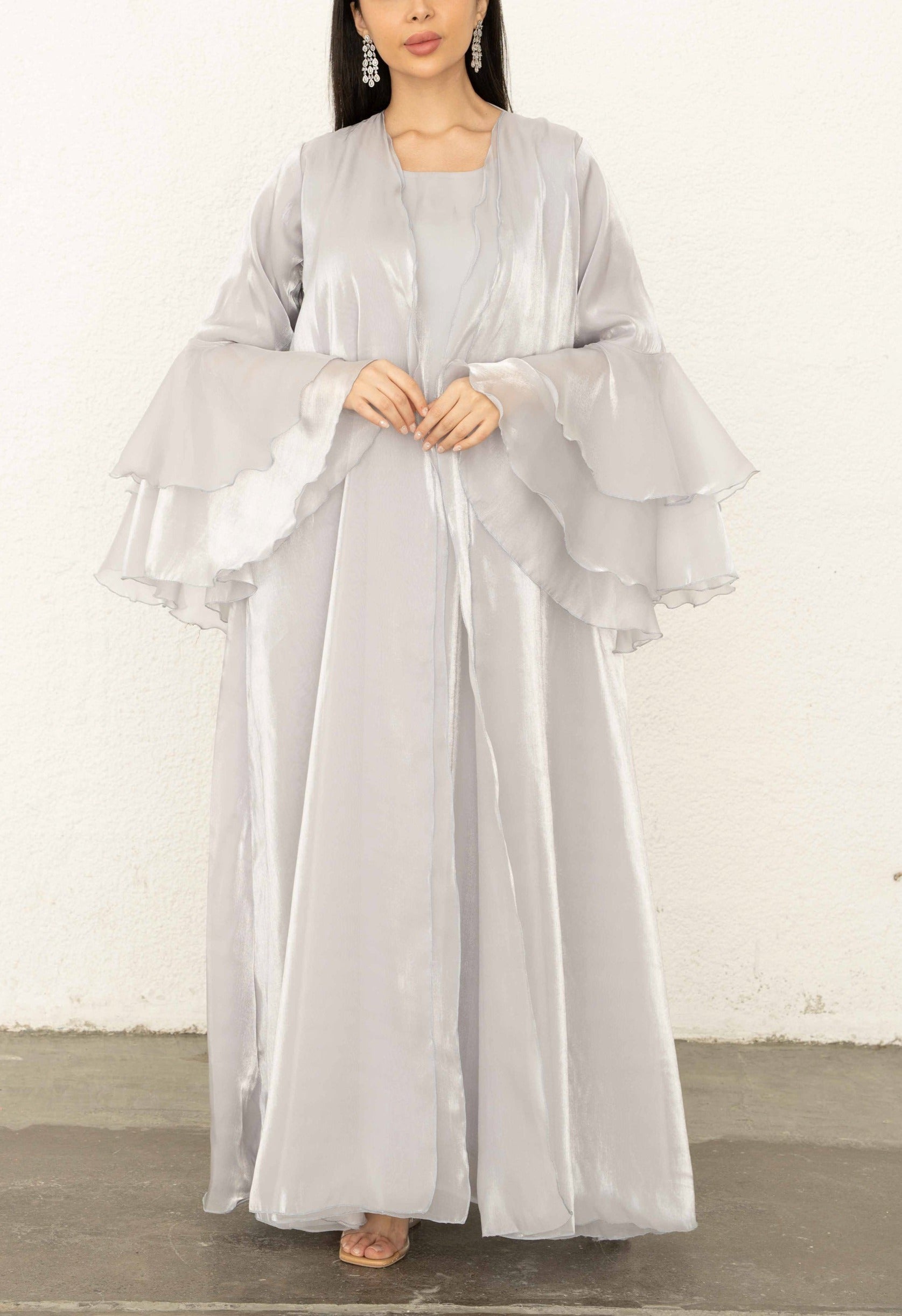 Ruffle Abaya Grey
