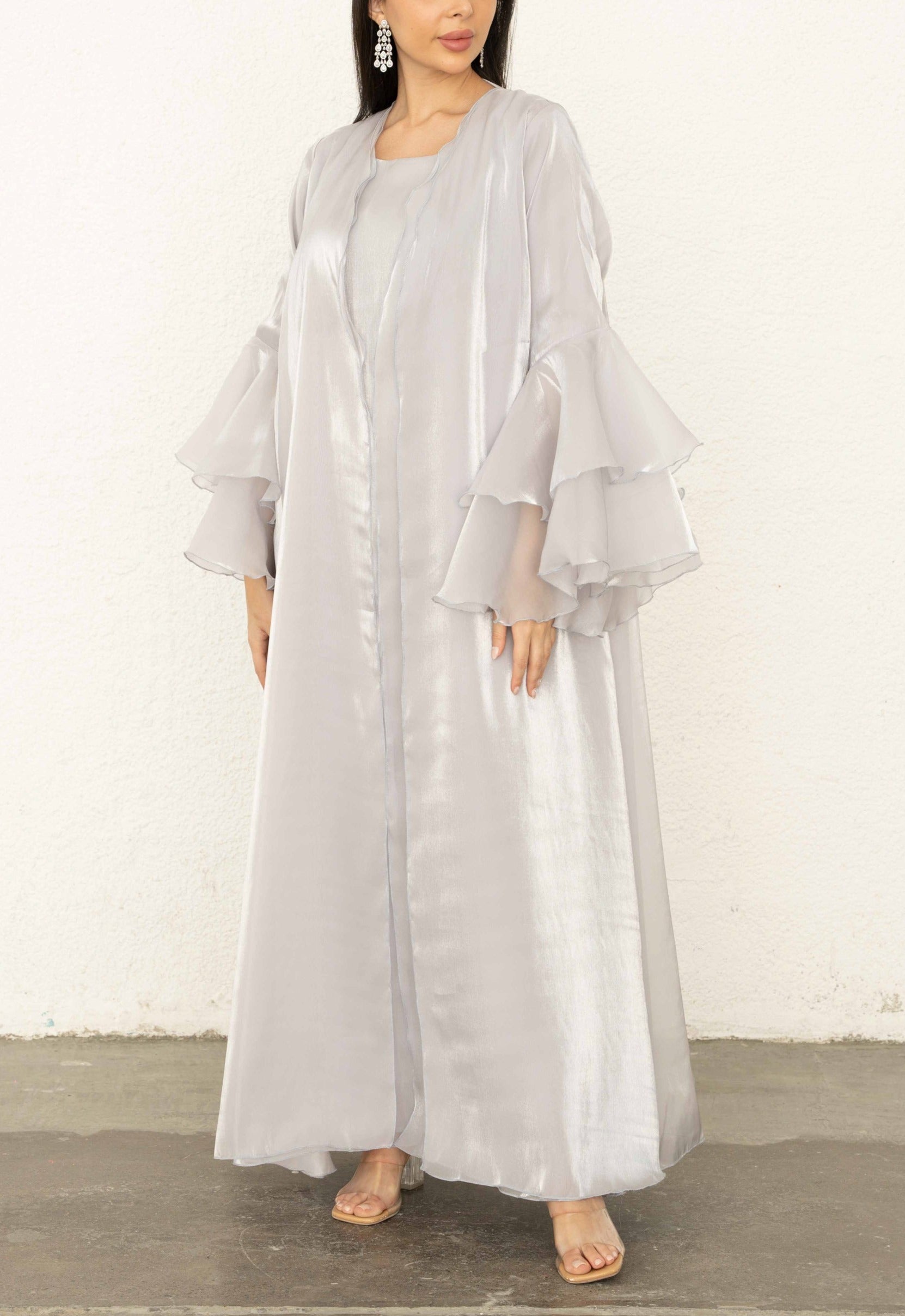 Ruffle Abaya Grey