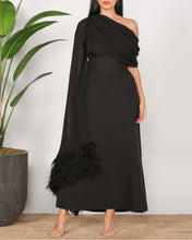 Black Off-Shoulder Feather Dress