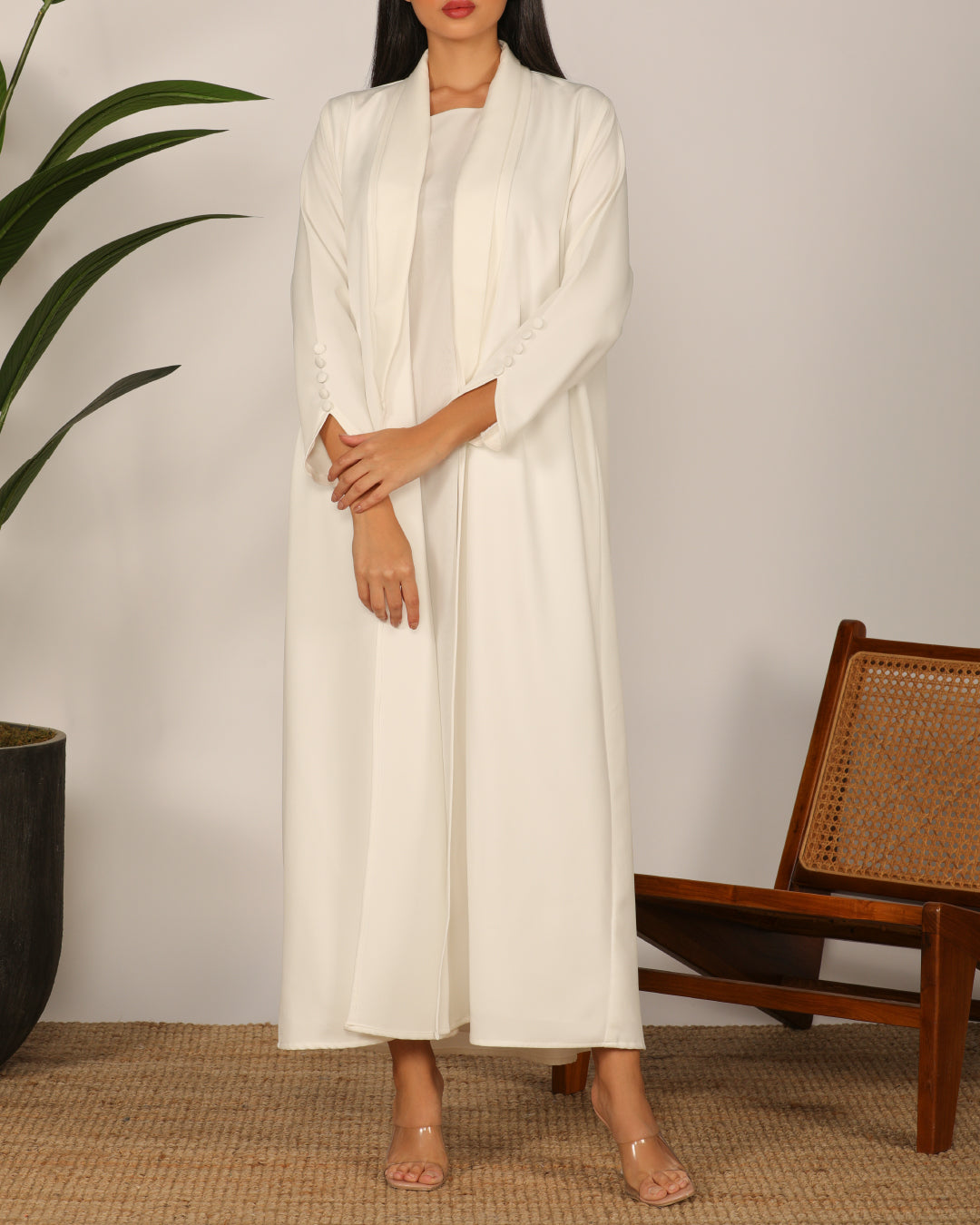 Collar Abaya Set White