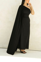 Pleated Black Off-shoulder Dress