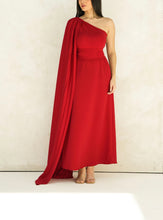 Red Off-shoulder Pleated Dress