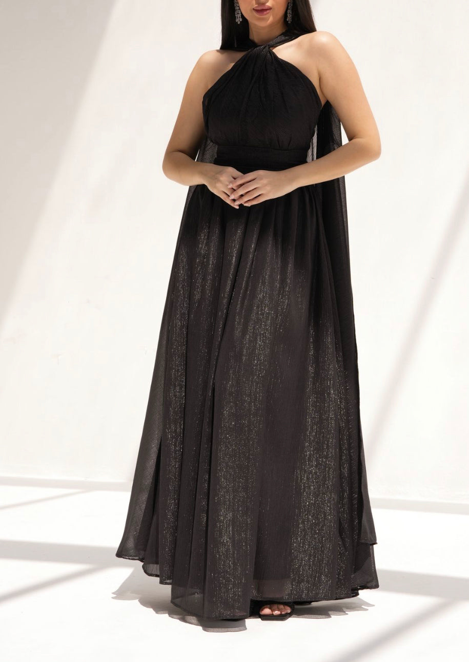 Metallic Cape Dress Black