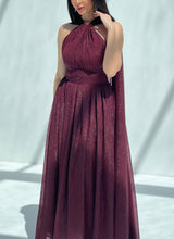 Metallic Cape Dress Maroon