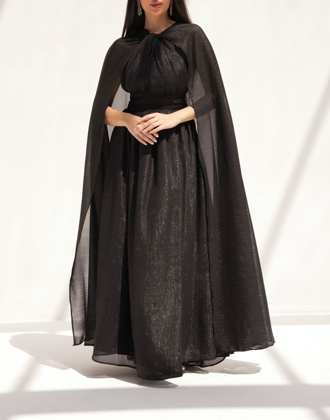 Metallic Cape Dress Black