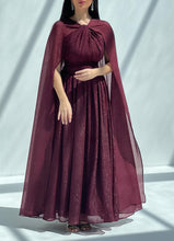 Metallic Cape Dress Maroon