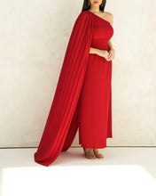 Red Off-shoulder Pleated Dress