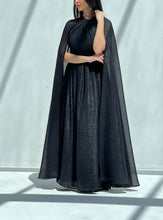 Metallic Cape Dress Black