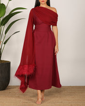 Maroon Off-shoulder Feather Dress