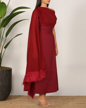 Maroon Off-shoulder Feather Dress